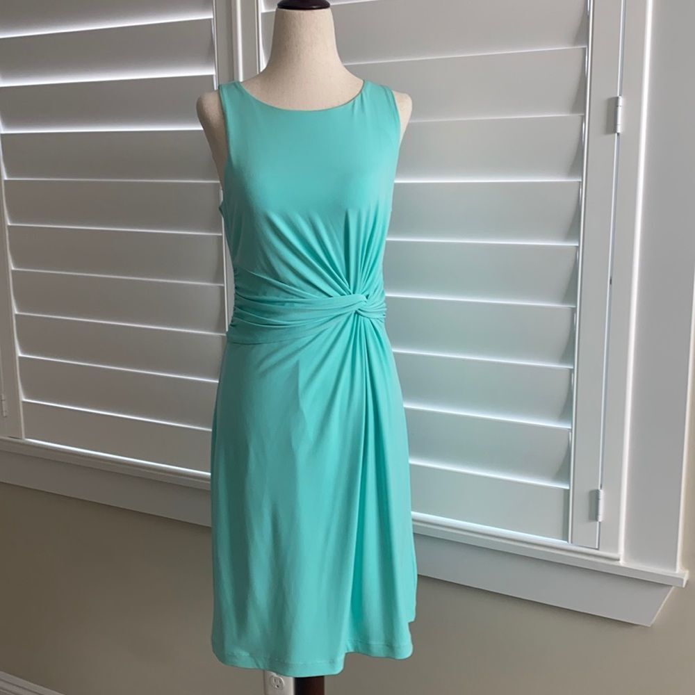 Size S light teal ruched open back dress The Limited